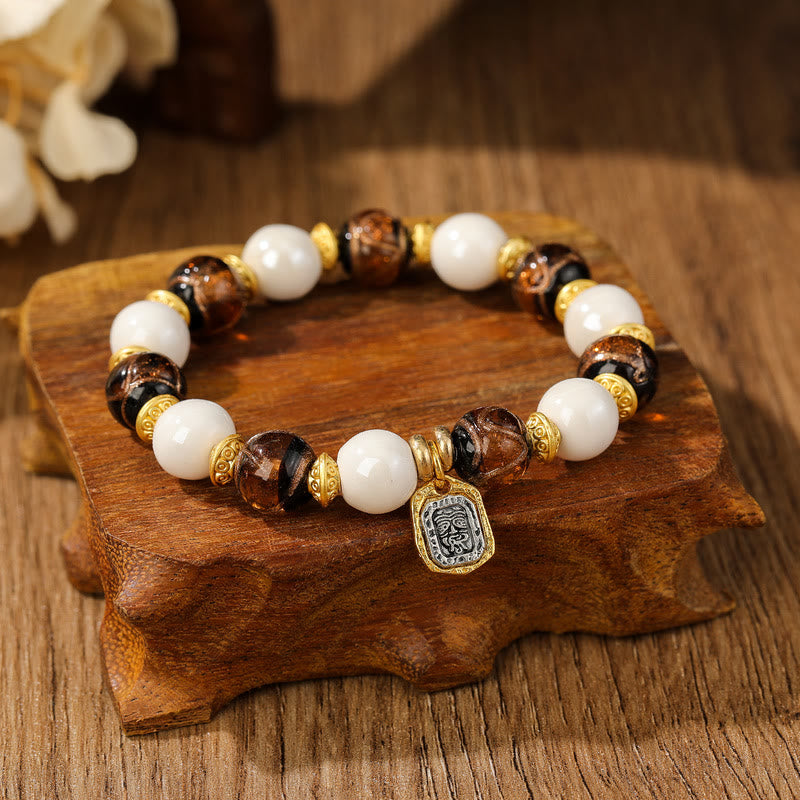 Buddha Stones tibetano Zakiram diosa de la riqueza encanto Liuli vidrio incienso ceniza porcelana pulsera de protección de cuentas