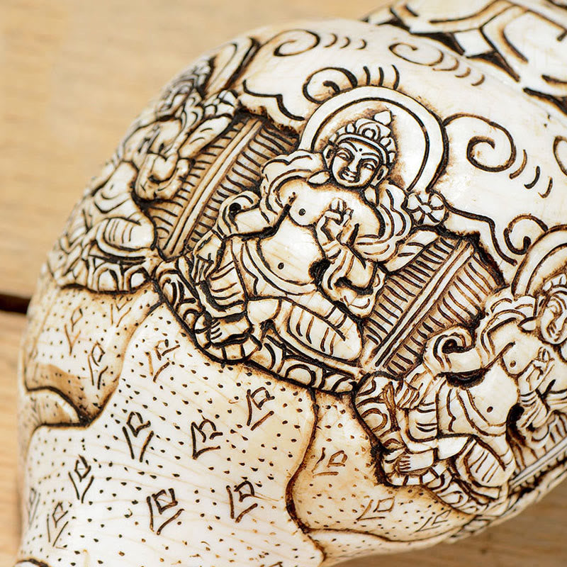 Concha tibetana hecha a mano grabada Shankha Buddha Avalokitesvara, decoración de riqueza