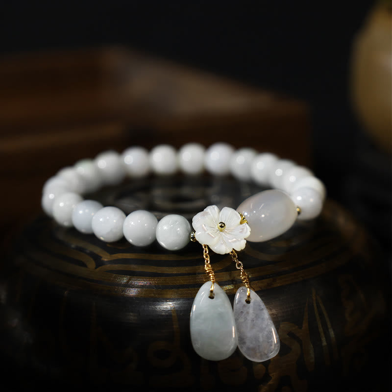 Pulsera de la Suerte de Jade Blanco Natural con Buddha Stones