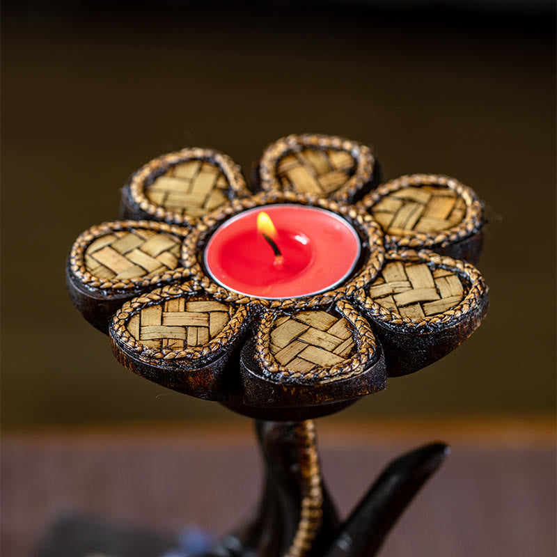 Candelabro de madera con diseño de mano de Buddha Stones , decoración para el hogar