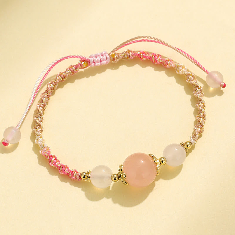 Pulsera de cuerda curativa con cuentas de ágata blanca y prehnita de cristal rosa de cuarzo fresa con Buddha Stones