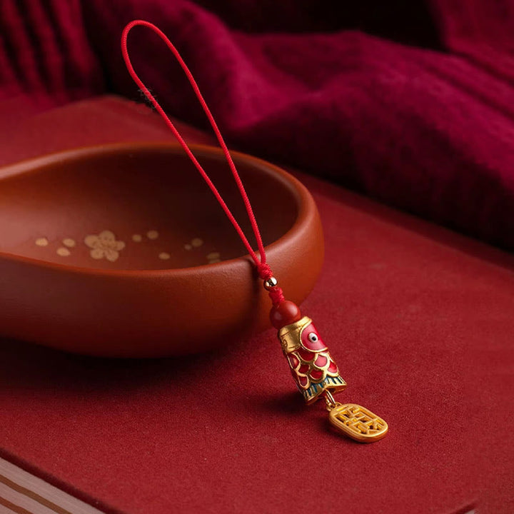 Buddha Stones, pez Koi, cinabrio que atrae la riqueza, deseo Ruyi, amuleto de suerte, decoración colgante para teléfono