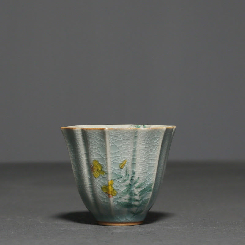 Taza de té de cerámica de Kung Fu con Buddha Stones , níspero, cornejo, espino, gloria de la mañana