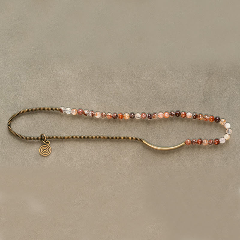 Buddha Stones Púrpura Fantasma Rojo Cuarzo Hematoide Verde Cuarzo Rutilado Cobre Amor Perdón Pulsera
