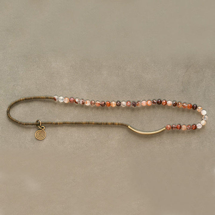 Buddha Stones Púrpura Fantasma Rojo Cuarzo Hematoide Verde Cuarzo Rutilado Cobre Amor Perdón Pulsera