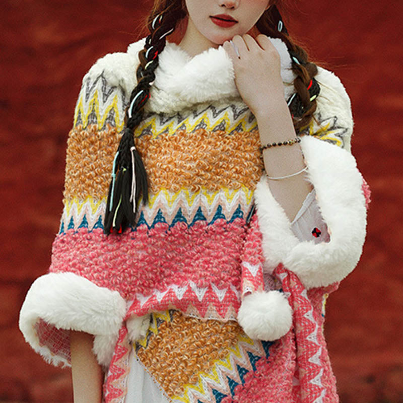 Mantón de rayas multicolor tibetano con Buddha Stones , bufanda de viaje acogedora para invierno