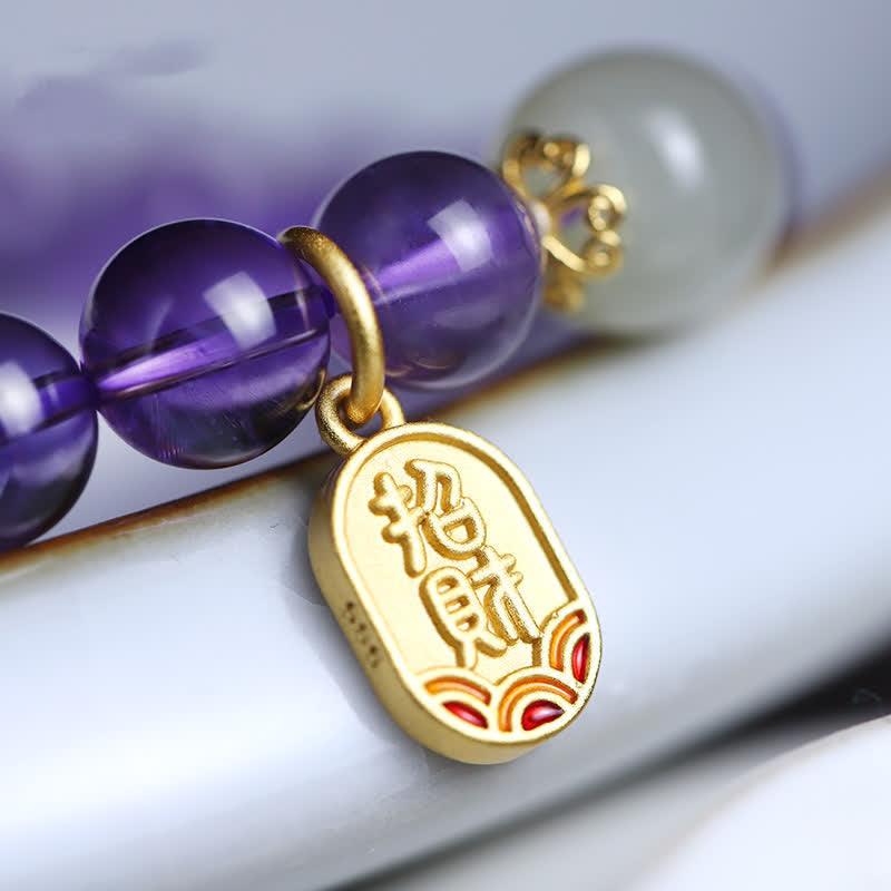 Pulsera con dijes curativos de jade hetiano de cristal de amatista natural con Buddha Stones