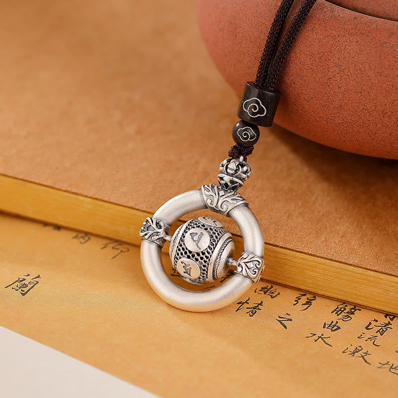 Collar con colgante de cuerda de sabiduría grabada con Om Mani Padme Hum de plata de ley 999 con Buddha Stones
