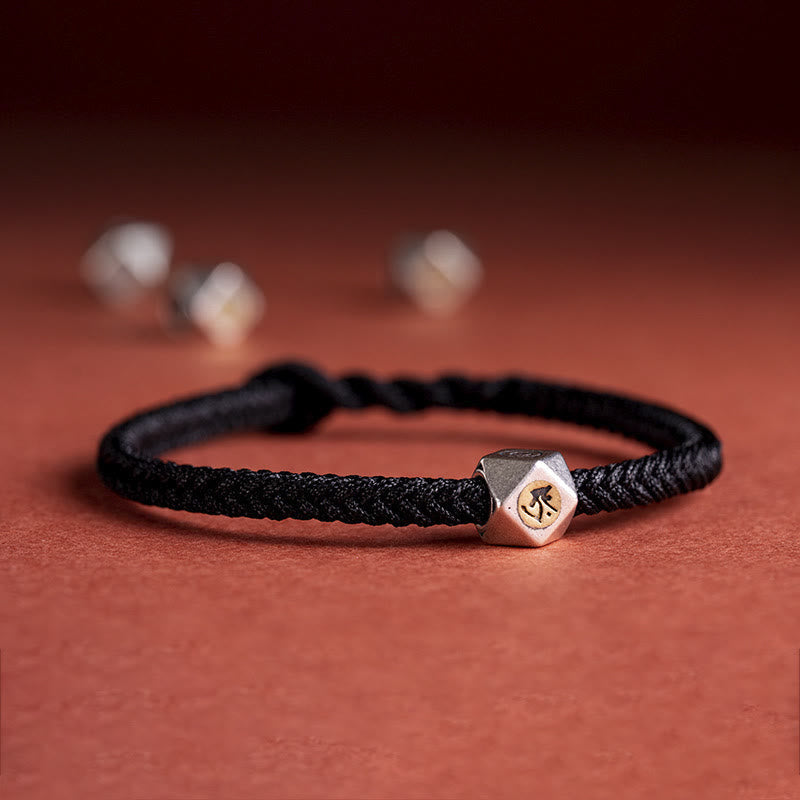 Pulsera de cuerda trenzada de protección de la suerte de Buda natal hecha a mano de plata de ley 925 con Buddha Stones - Negro (circunferencia de la muñeca 14-17 cm) - Perro/Cerdo-Buda Amitabha - image 7