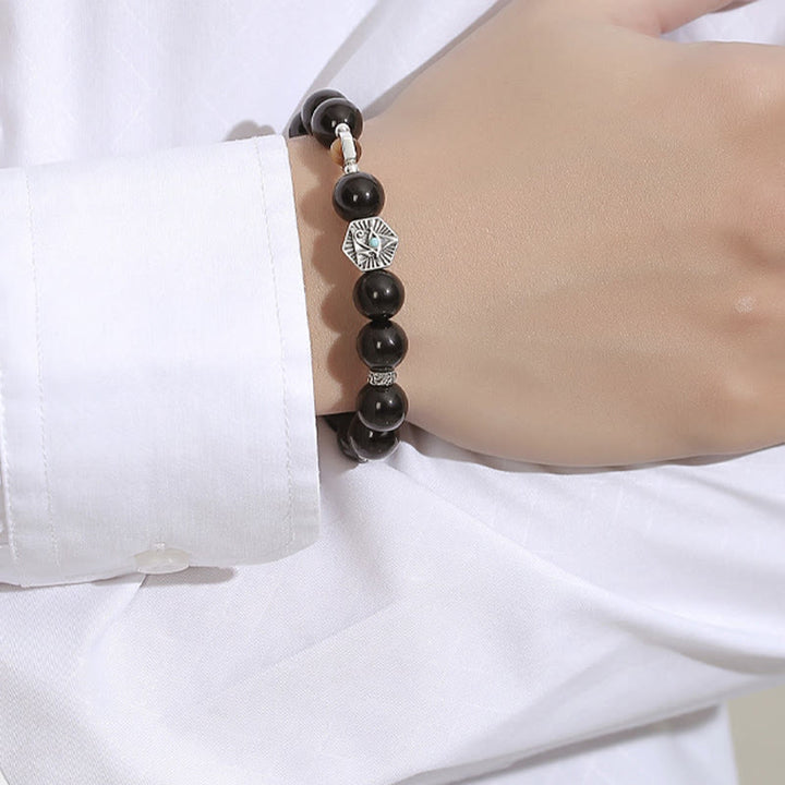 Pulsera de purificación de ojo de tigre de obsidiana negra de plata de ley 925 con Buddha Stones - image 8