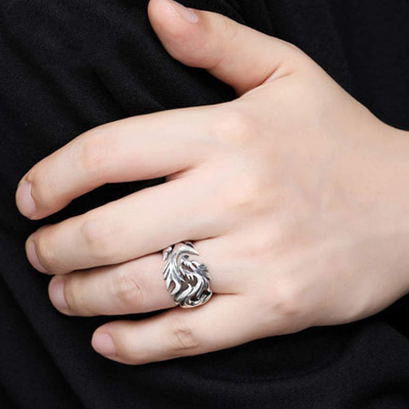 Anillo ajustable de fuerza de protección con patrón de dragón de Buddha Stones