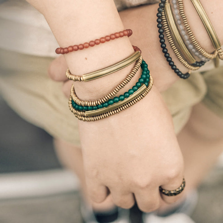 Pulsera tibetana de triple envoltura con protección de cobre y piedra de ágata