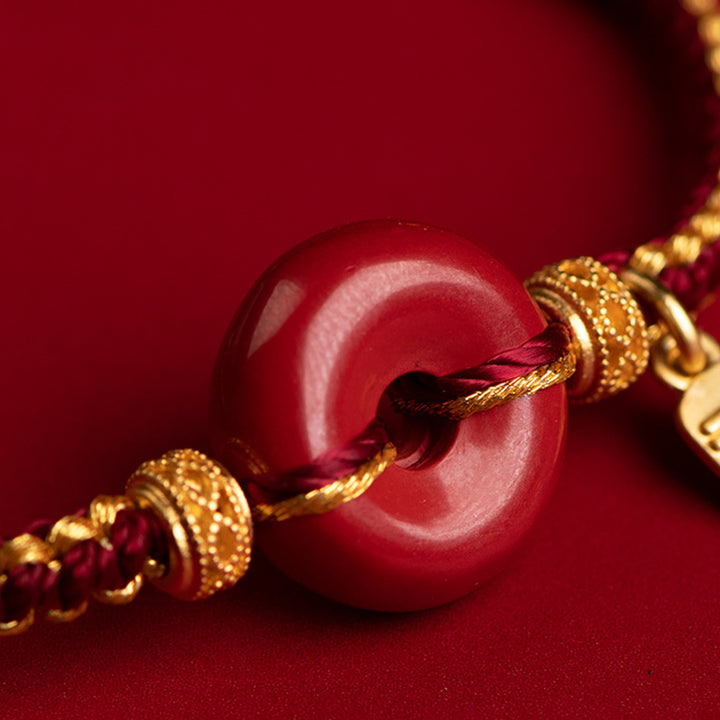 Pulsera trenzada de bendición con dije de personaje Fu con hebilla de paz y cinabrio natural con Buddha Stones