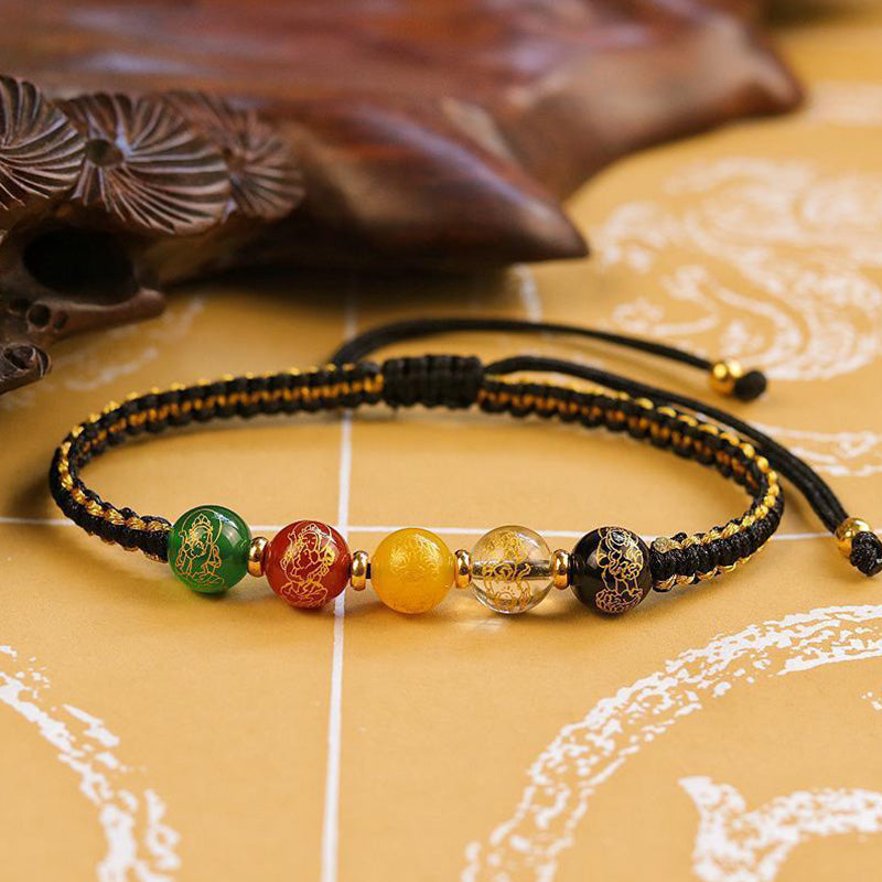 Pulsera trenzada de cuerda de protección hecha a mano con ágata de los dioses de la riqueza de las cinco direcciones de las piedras de Buddha Stones