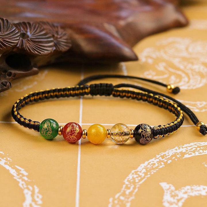Pulsera trenzada de cuerda de protección hecha a mano con ágata de los dioses de la riqueza de las cinco direcciones de las piedras de Buddha Stones
