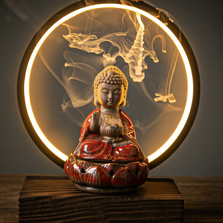 Quemador de incienso de bendición de cerámica con decoración de luz, fuente de humo de reflujo de loto de Buda , Buddha Stones