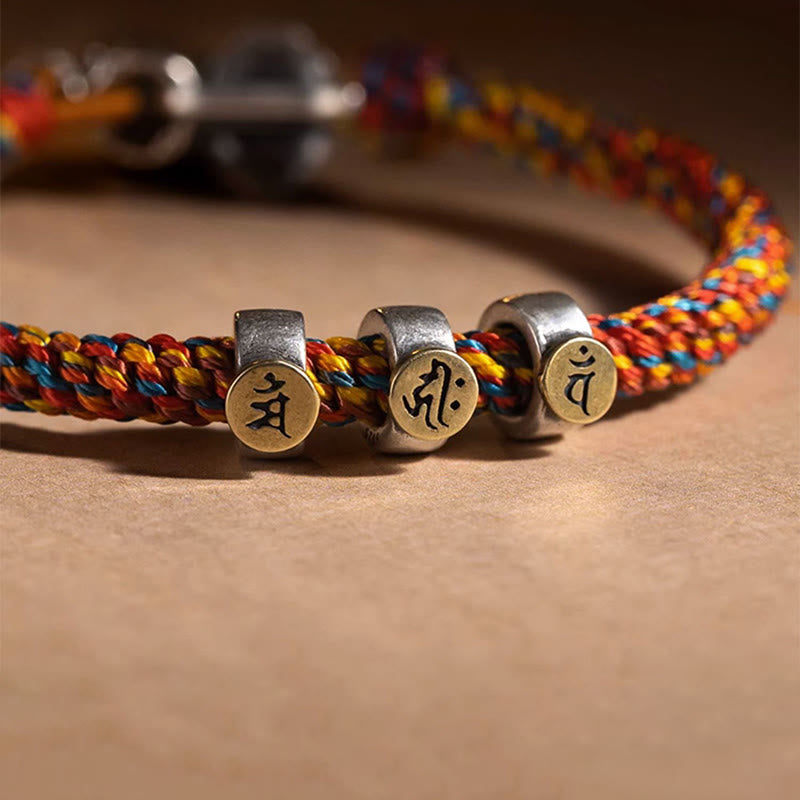 Buddha Stones hechas a mano tibetana de plata de ley 925, zodíaco chino, Buda natal Zakiram, diosa de la protección de la riqueza, pulsera trenzada de cuerda multicolor