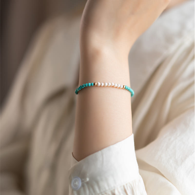 Pulsera con cuentas de perlas turquesas naturales de plata de ley 925 con Buddha Stones
