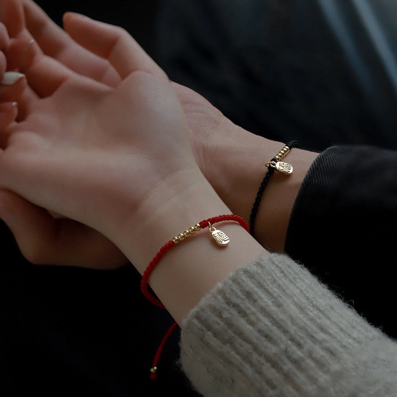 Pulsera de cuerda de la suerte con dije de personaje Fu hecho a mano con Buddha Stones