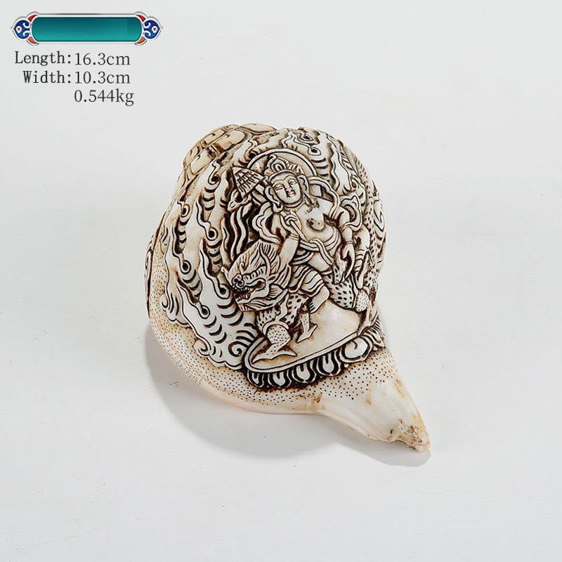 Concha tibetana hecha a mano grabada Shankha Buddha Avalokitesvara, decoración de riqueza