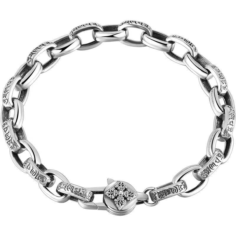 Pulsera de sabiduría grabada en cobre con Buddha Stones Om Mani Padme Hum doble Dorje