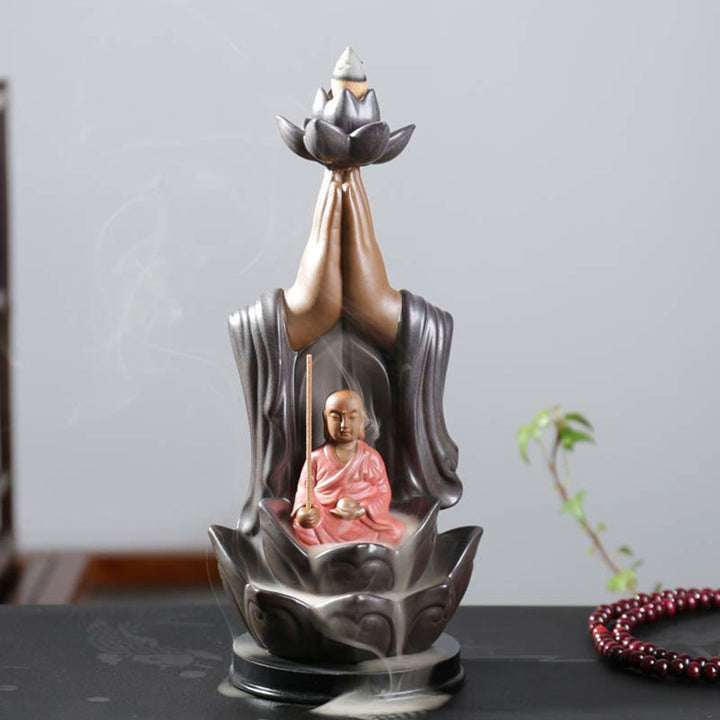 Quemador de incienso de reflujo de bendición de loto de cerámica de Buda Avalokitesvara Chenrezig Ksitigarbha