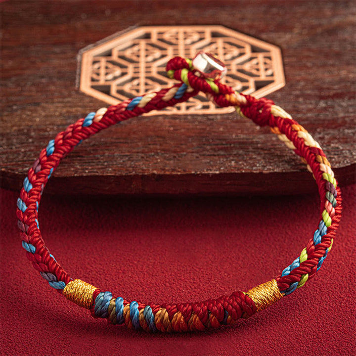 Pulsera multicolor con Buddha Stones "Que estés seguro y afortunado en el próximo año" - Hilo dorado de cinco colores - 19 cm - Hebilla de plata 925 - image 8