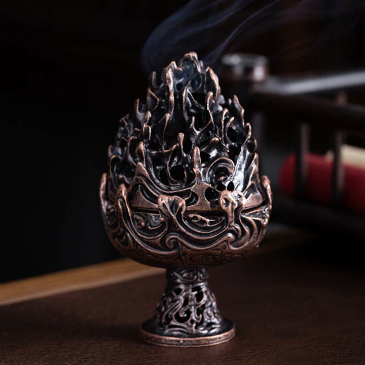 Quemador de incienso tibetano de aleación de cobre para meditación con patrón de montaña Mini