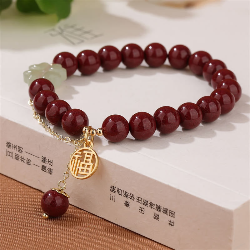 Pulsera de bendición con trébol de cuatro hojas de la suerte, Jade hetiano, cinabrio, Buddha Stones - image 3