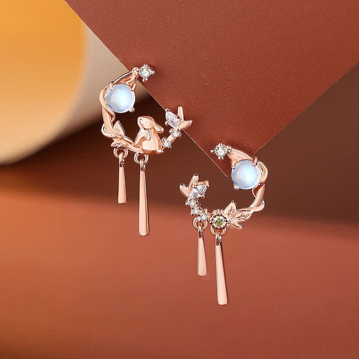 Plata de Ley 925 Año del Conejo Piedra Lunar Patrón de Flor Luna Collar Colgante Pulsera Pendientes - Pendientes - Oro rosa - image 8