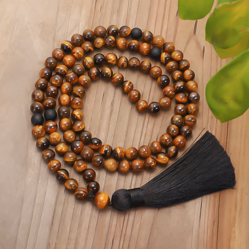 Pulsera de borlas con protección de ojo de tigre Mala de 108 Buddha Stones