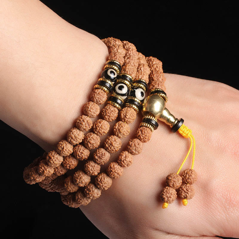 Buddha Stones 108 cuentas Mala Rudraksha Bodhi Semilla Dzi cuentas suerte pulsera de riqueza