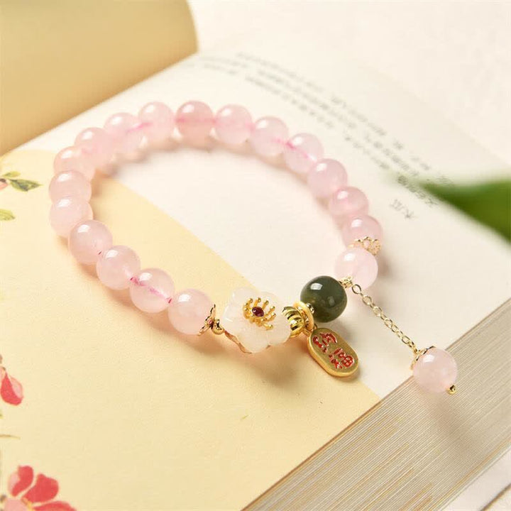 Pulsera de amor cálida con flor de jade de cristal rosa natural con Buddha Stones - image 4