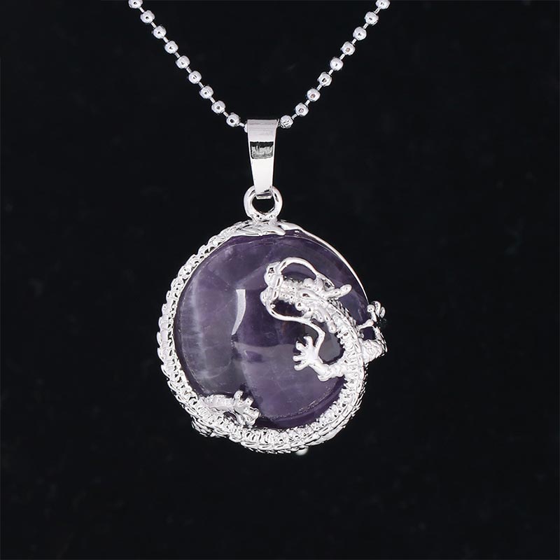 Colgante de collar de energía curativa de cristal de cuarzo Natural de dragón chino con Buddha Stones - Amatista - image 3