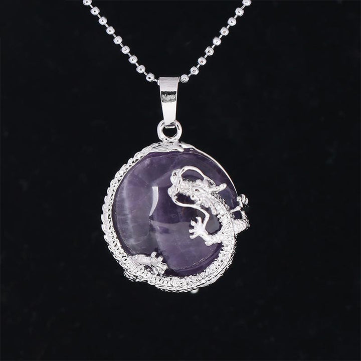 Colgante de collar de energía curativa de cristal de cuarzo Natural de dragón chino con Buddha Stones - Amatista - image 3
