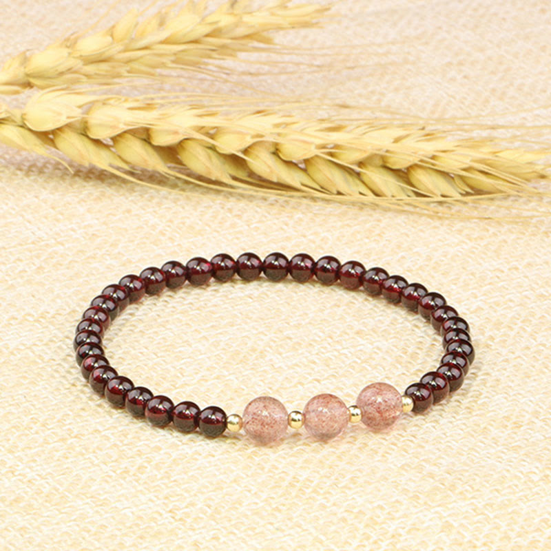 Pulsera Calma de Cuarzo Fresa Granate Natural de Piedras de Buddha Stones