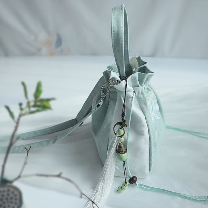 Bolso de hombro de lona con flores bordadas hechas a mano con Buddha Stones - image 42