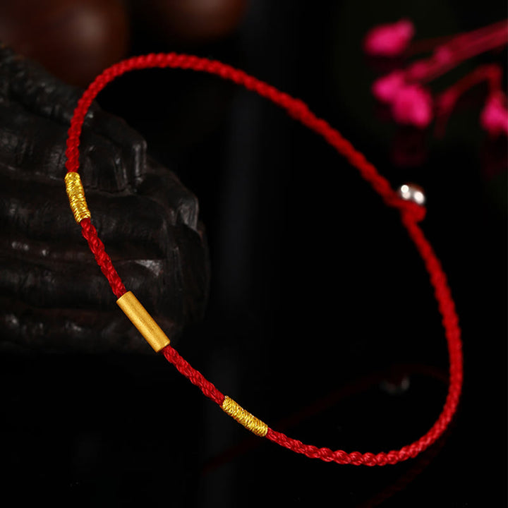 Pulsera de protección trenzada con nudos de los deseos de cuatro hilos hecha a mano con cuentas de oro 999 de Buddha Stones