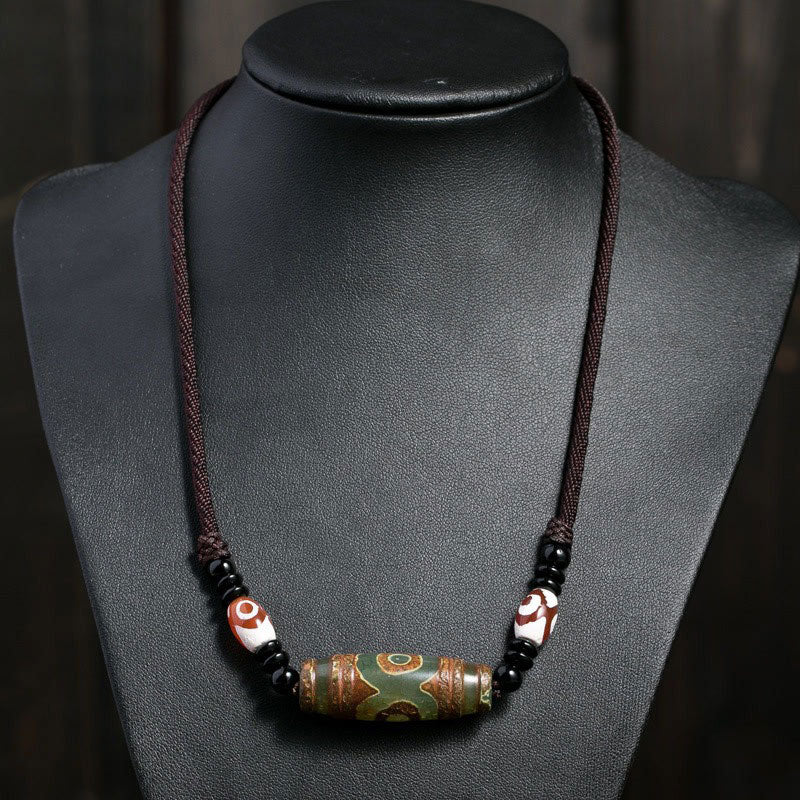 Collar de cadena de protección con cuentas Dzi tibetanas de nueve ojos con Buddha Stones