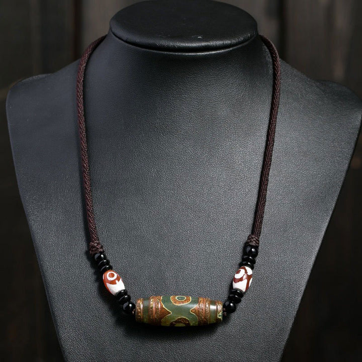 Collar de cadena de protección con cuentas Dzi tibetanas de nueve ojos con Buddha Stones