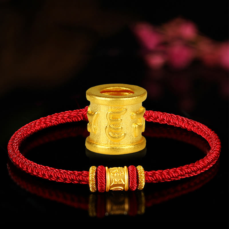 Pulsera de cuentas de la suerte con Buddha Stones Tíbet, oro 999, Om Mani Padme Hum, protección grabada