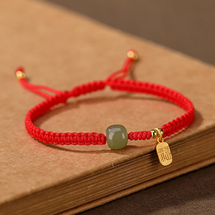 Pulsera de hilo rojo con Buddha Stones , plata de ley 925, Jade hetiano, bendición, riqueza