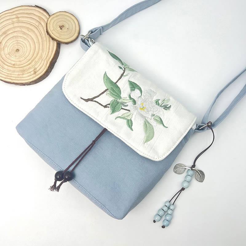 Buddha Stones Camelia bordada Epiphyllum Gardenia Sakura Flores Bolso bandolera Bolso de hombro Bolso para teléfono móvil