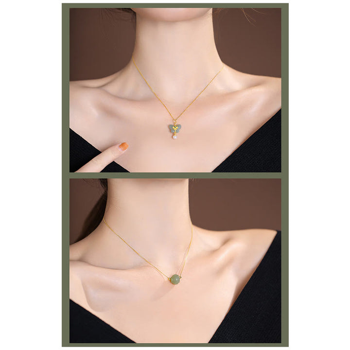 Collar con colgante de mariposa de Buda sonriente de la suerte, Jade cian Natural de Plata de Ley 925 - image 35