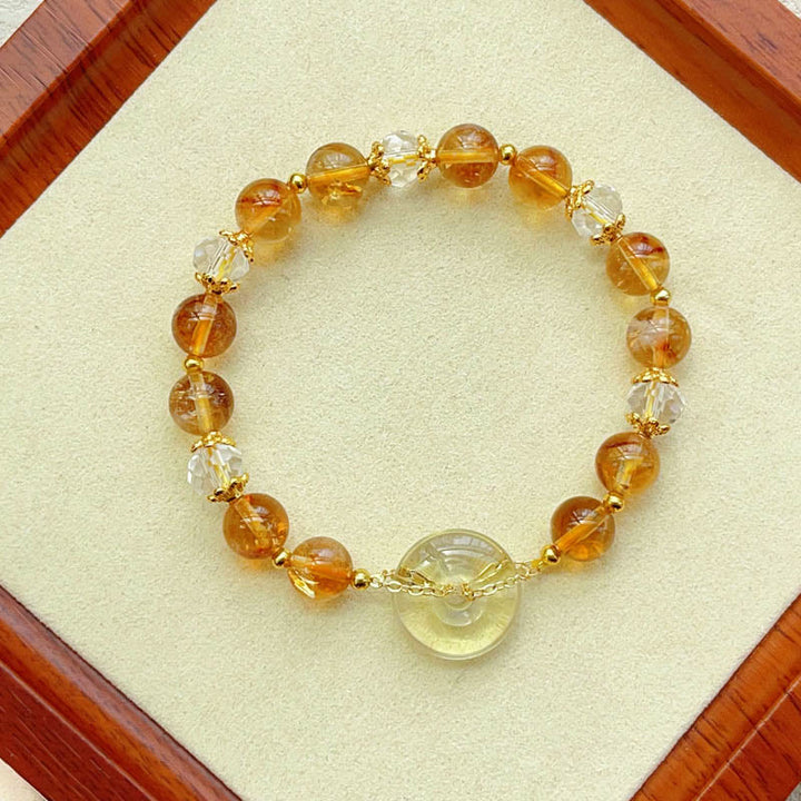 Pulsera de prosperidad de cristal citrino con hebilla de paz y Buddha Stones