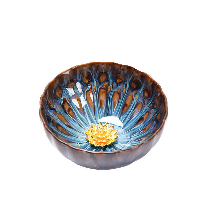 Tazas de té de cerámica con incrustaciones de Buddha Stones , loto, pavo real, dragón, fénix, pez koi, 120 ml - image 10