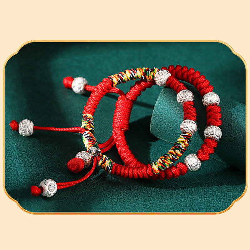 Pulsera para niños trenzada hecha a mano con Buddha Stones , Plata de Ley 925, nudo King Kong, hilo rojo multicolor