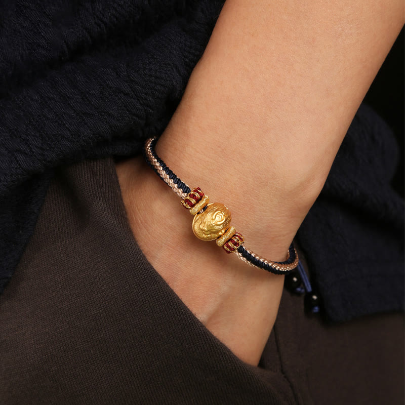 Pulsera trenzada hecha a mano con Buddha Stones de plata de ley 925 con dragón bebé, fuerza de la suerte