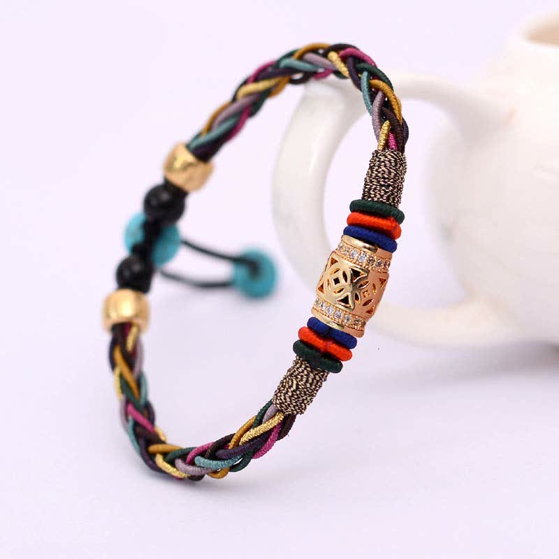 Pulsera de cuerda tejida con moneda de cobre hecha a mano con nudo de ocho hilos, Buddha Stones tibetanas