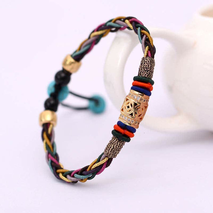 Pulsera de cuerda tejida con moneda de cobre hecha a mano con nudo de ocho hilos, Buddha Stones tibetanas